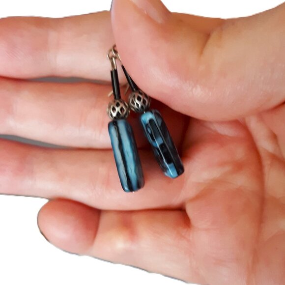 Vintage Women's Embossed Glass Block Pierced Marble Design Earrings Stonehenge - Picture 4 of 5